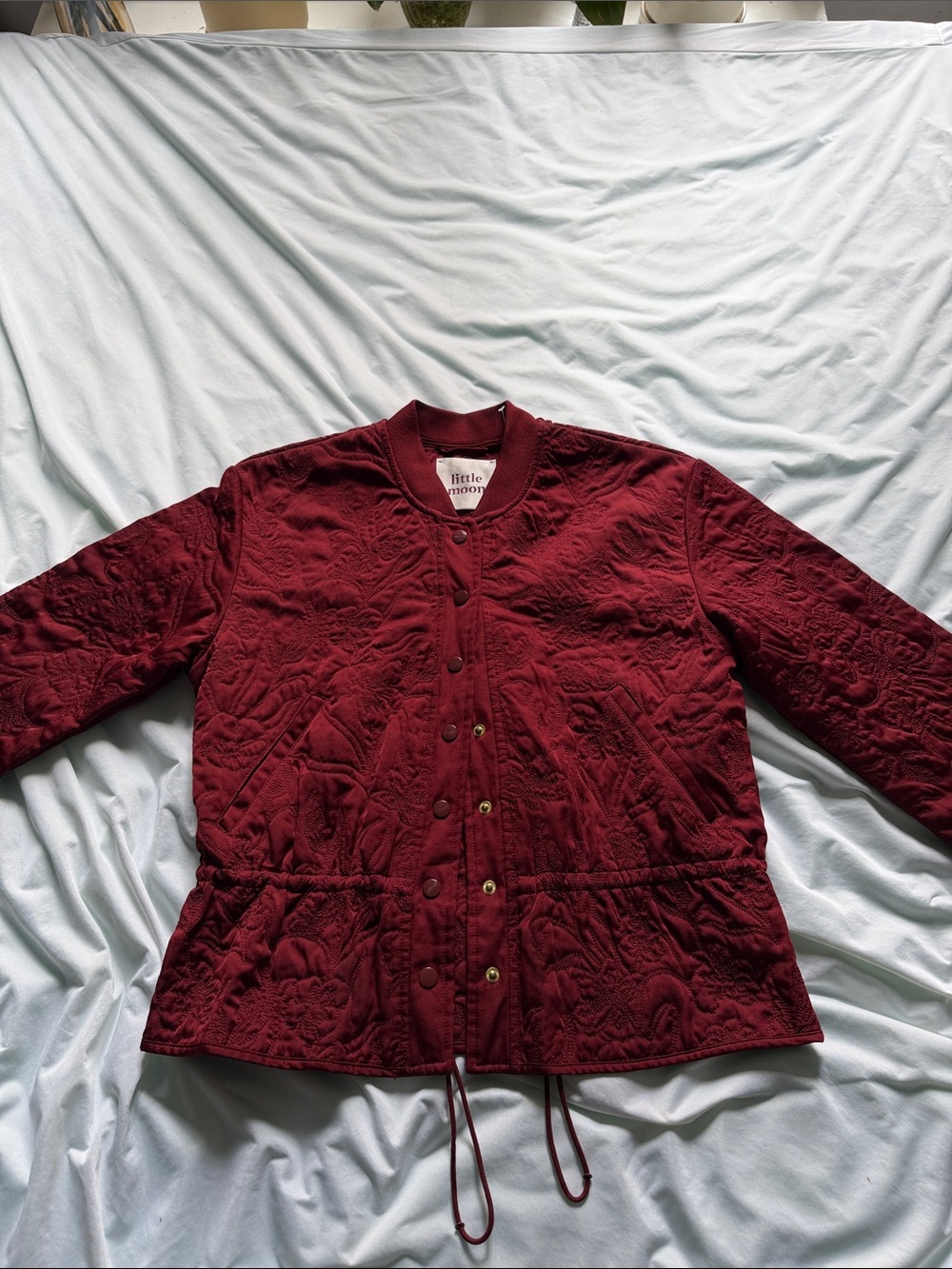 Little Moon Quilted Wine-Red Bomber Jacket